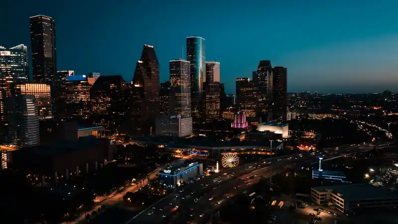 Houston, Texas: the downtown skyline at dusk