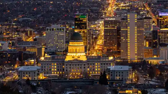 Salt Lake City, Utah: the downtown skyline at night