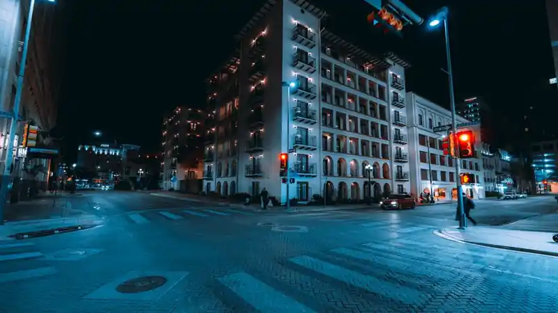 San Antonio, Texas: a downtown street at night