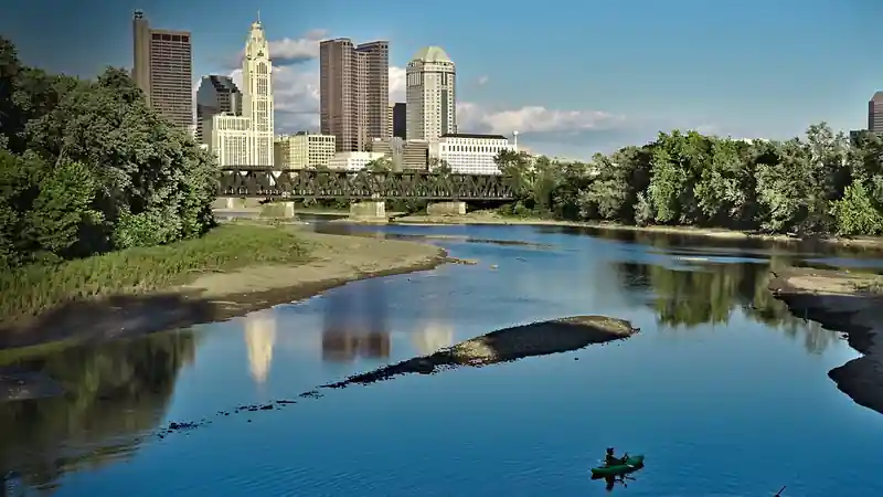 Columbus, Ohio: the downtown skyline from the riverfront